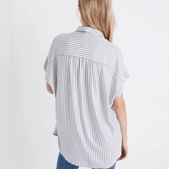 Madewell Central Shirt Blue White Stripe Short Sleeve Button Down M - Picture 10 of 12